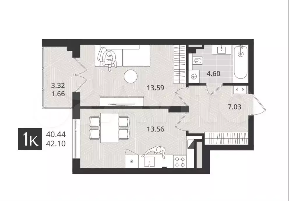 1-к. квартира, 40,4 м, 3/4 эт. - Фото 1