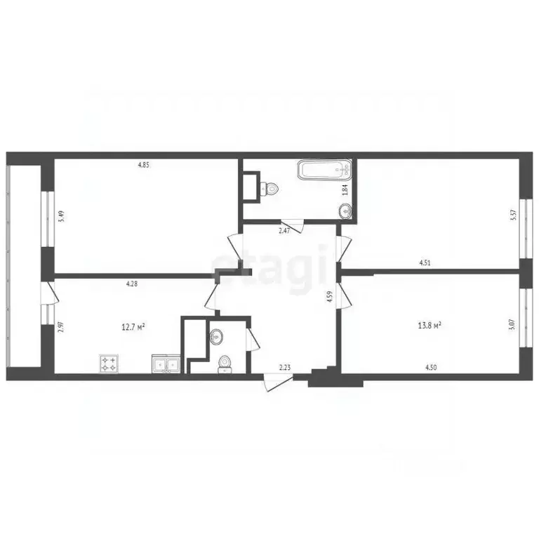 3-к кв. Тюменская область, Тюмень проезд Тихий, 2 (74.0 м) - Фото 2