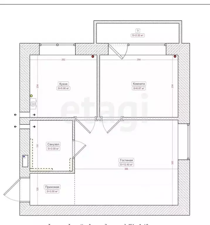2-к кв. Тульская область, Узловая ул. Энгельса, 12А (32.0 м) - Фото 2