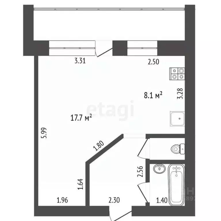 1-к кв. Вологодская область, Вологда Ярославская ул., 25А (34.0 м) - Фото 1