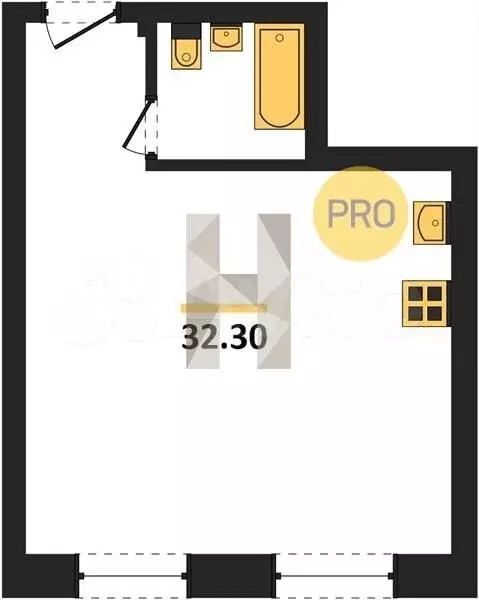 Квартира-студия, 32,3 м, 1/4 эт. - Фото 0