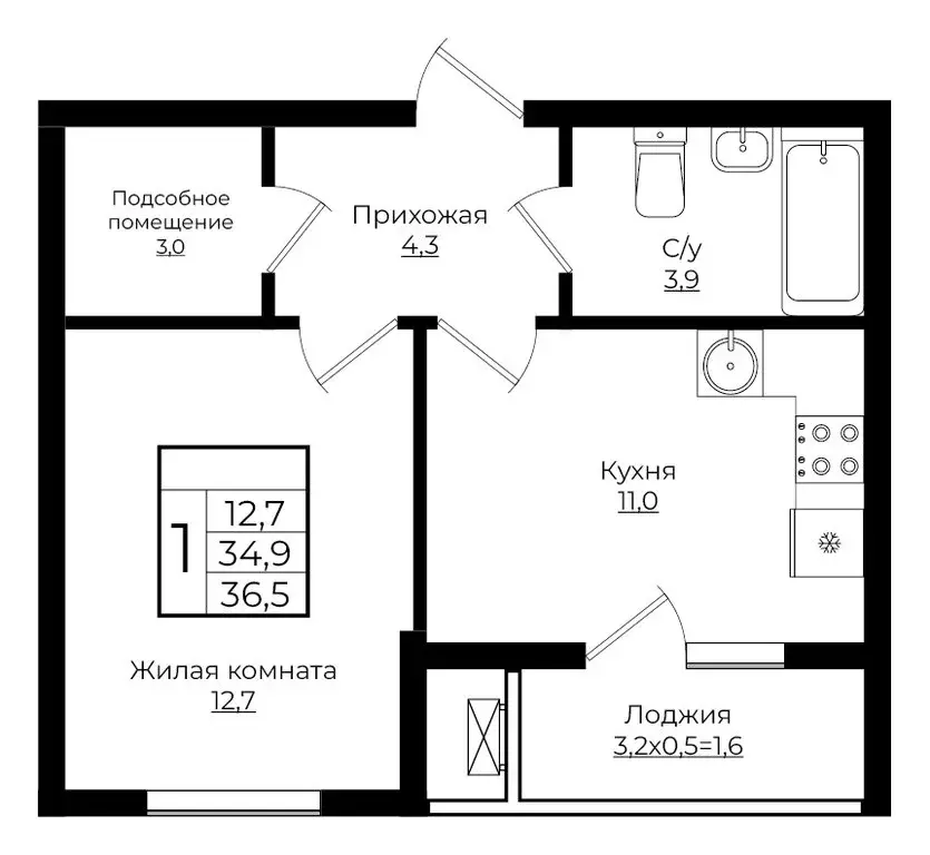 1-комнатная квартира: Краснодар, жилой комплекс Европа-Сити, жилой ... - Фото 0