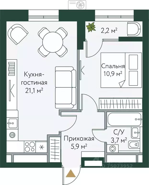 1-к кв. Волгоградская область, Волгоград Новосибирская ул., 74с1 (43.8 ... - Фото 0