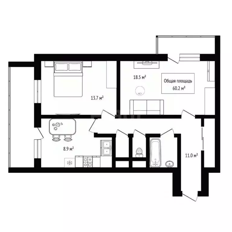 2-к кв. Новосибирская область, Новосибирск ул. Курчатова, 7/7 (60.2 м) - Фото 2