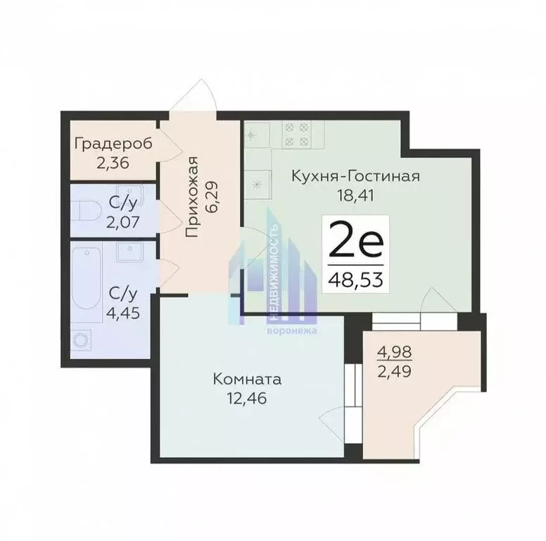 2-комнатная квартира: Воронеж, ул. 45-й Стрелковой Дивизии (48.53 м) - Фото 0