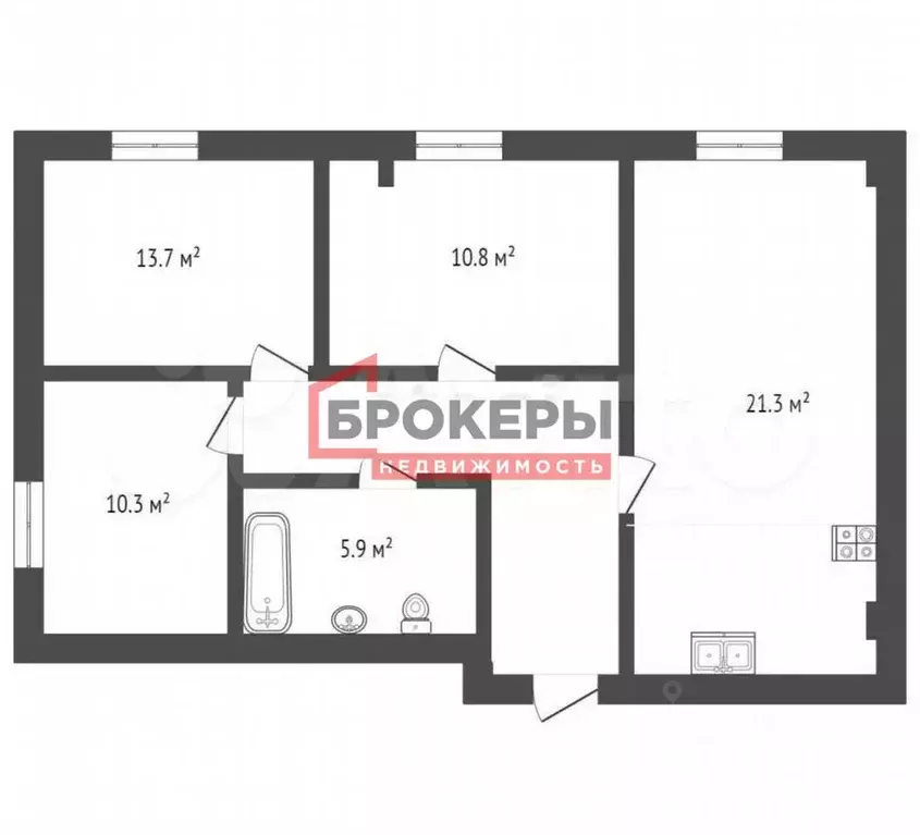 3-к кв. Севастополь ул. Адмирала Фадеева, 46Бк2 (71.0 м) - Фото 2