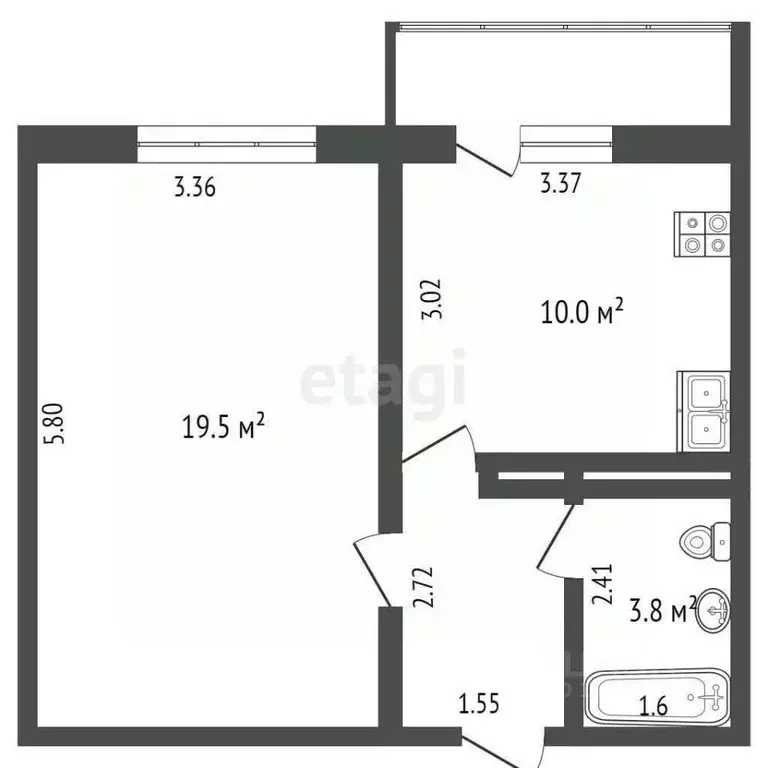 1-к кв. Краснодарский край, Анапа ул. Адмирала Пустошкина, 22к11 (38.0 ... - Фото 2