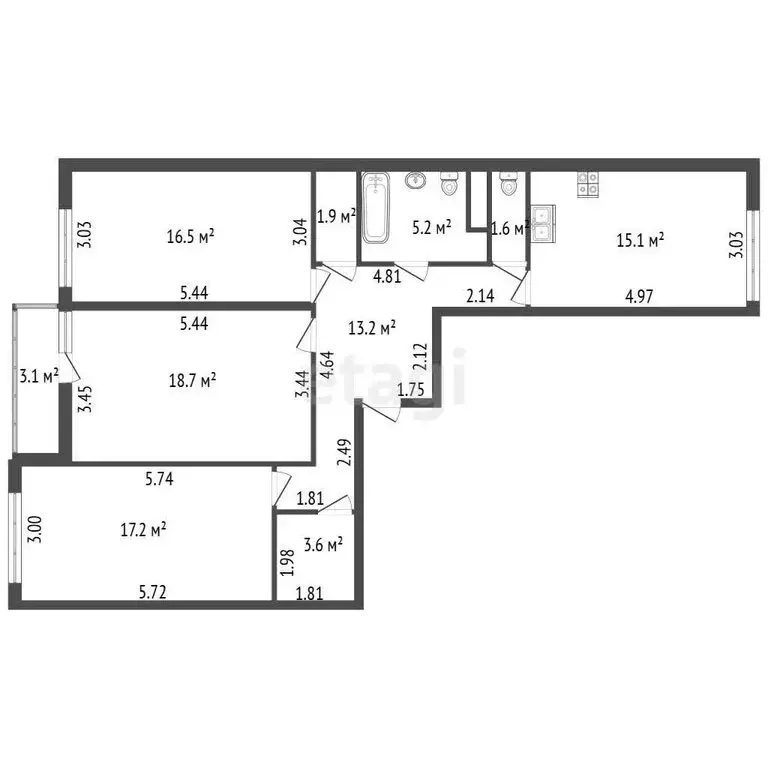 3-комнатная квартира: Санкт-Петербург, проспект Тореза, 44к2 (93 м) - Фото 1