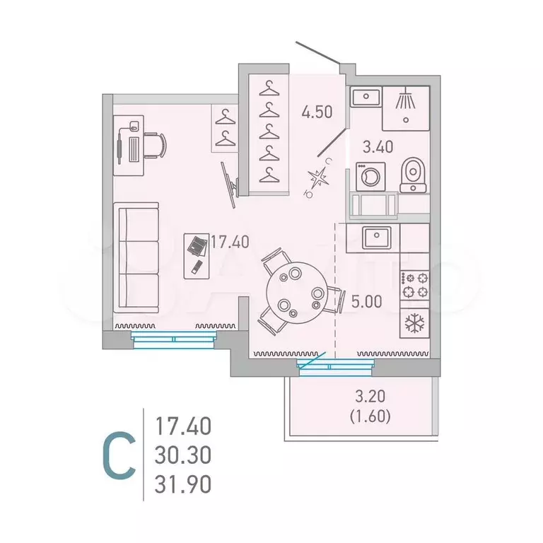 Квартира-студия, 31,9 м, 11/16 эт. - Фото 0
