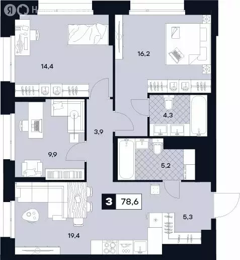 3-комнатная квартира: Москва, Лодочная улица, 27к2 (78.6 м) - Фото 0