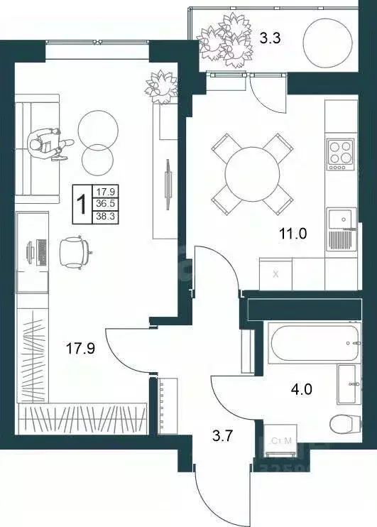1-к кв. Липецкая область, Липецк Минская ул., 6Б (39.0 м) - Фото 2