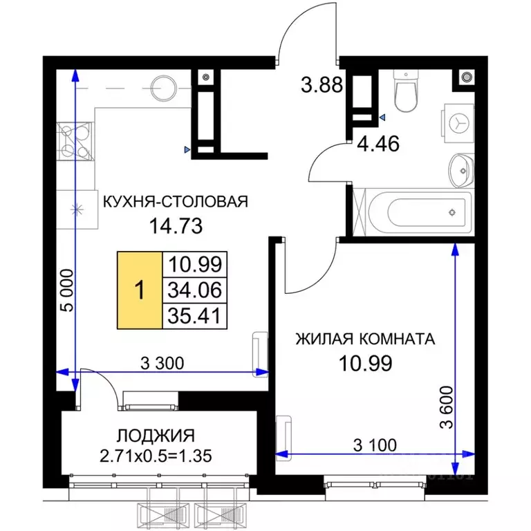 1-к кв. Краснодарский край, Краснодар Фонтаны жилой комплекс (35.41 м) - Фото 0