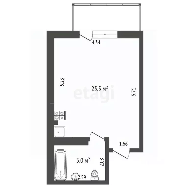 Студия Кемеровская область, Кемерово ул. Дегтярева, 5 (28.5 м) - Фото 2