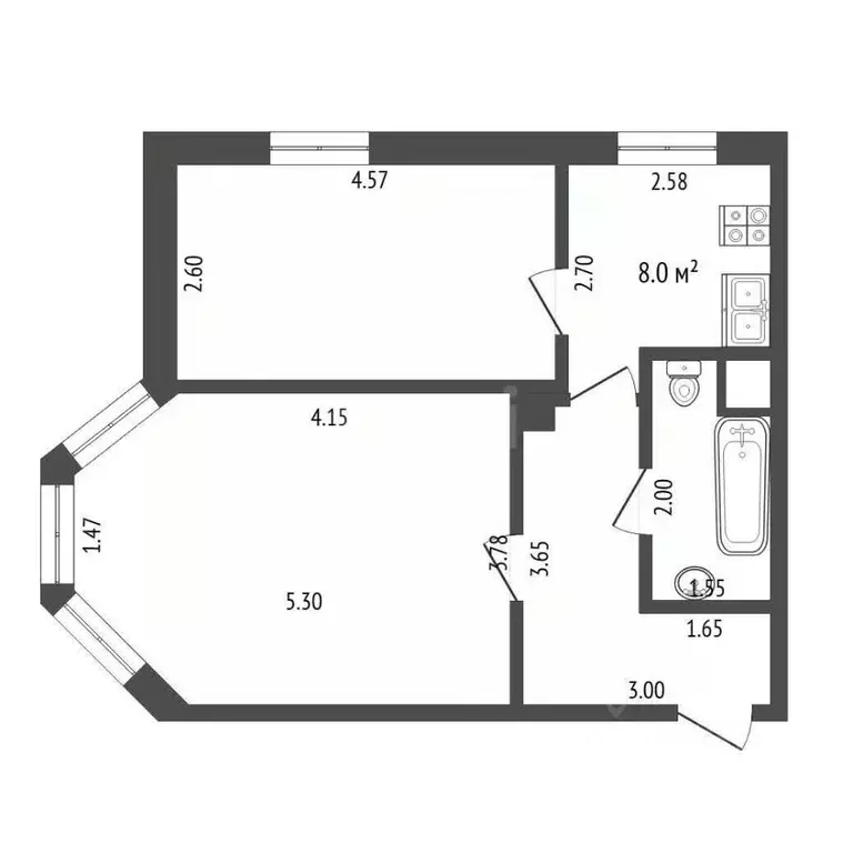 2-к кв. Тамбовская область, Тамбов Пролетарская ул., 236 (48.3 м) - Фото 2