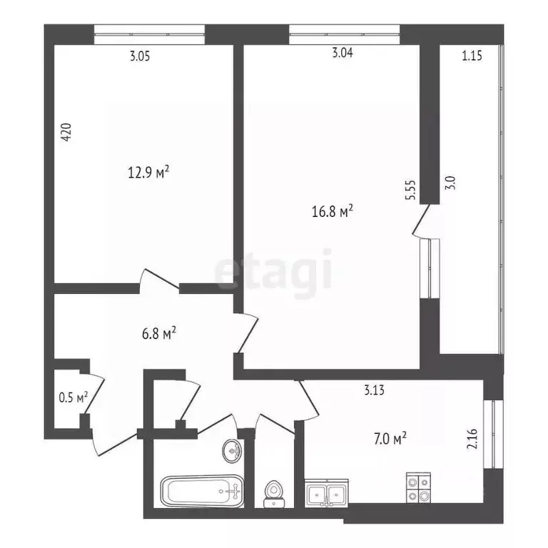 2-к кв. Омская область, Омск Учебная ул., 157 (48.0 м) - Фото 1