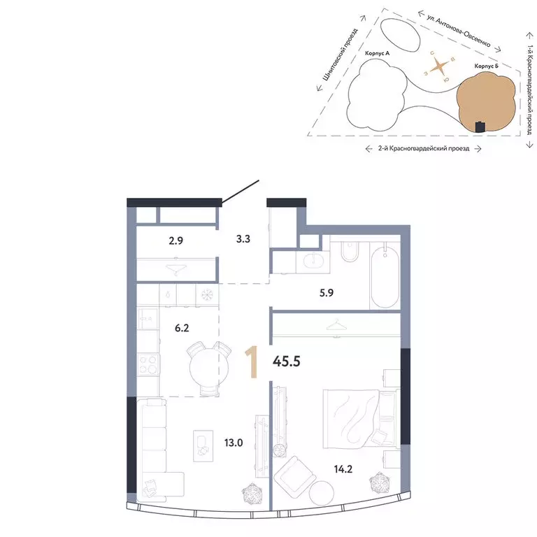 1-комнатная квартира: Москва, ЦАО, Пресненский район, микрорайон ... - Фото 2