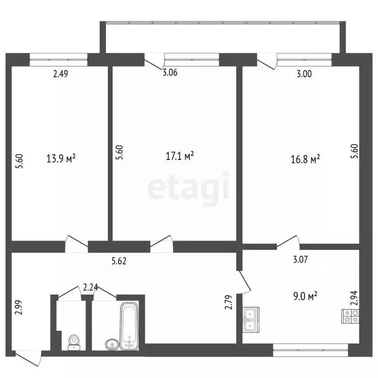 3-к кв. Кемеровская область, Новокузнецк ул. Кирова, 91 (72.7 м) - Фото 2
