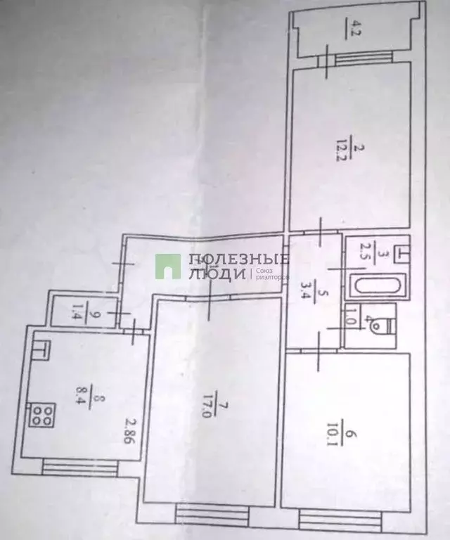 3-к. квартира, 63,1 м, 4/9 эт. - Фото 0