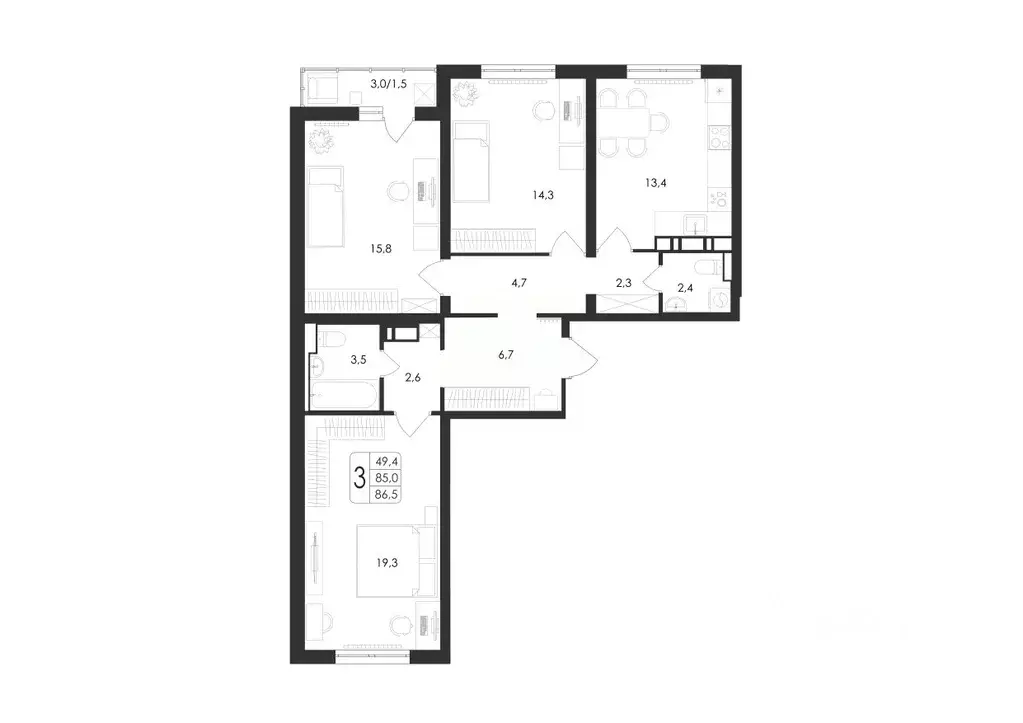 3-к кв. Воронежская область, Воронеж ул. Загоровского, 5/2 (86.5 м) - Фото 0