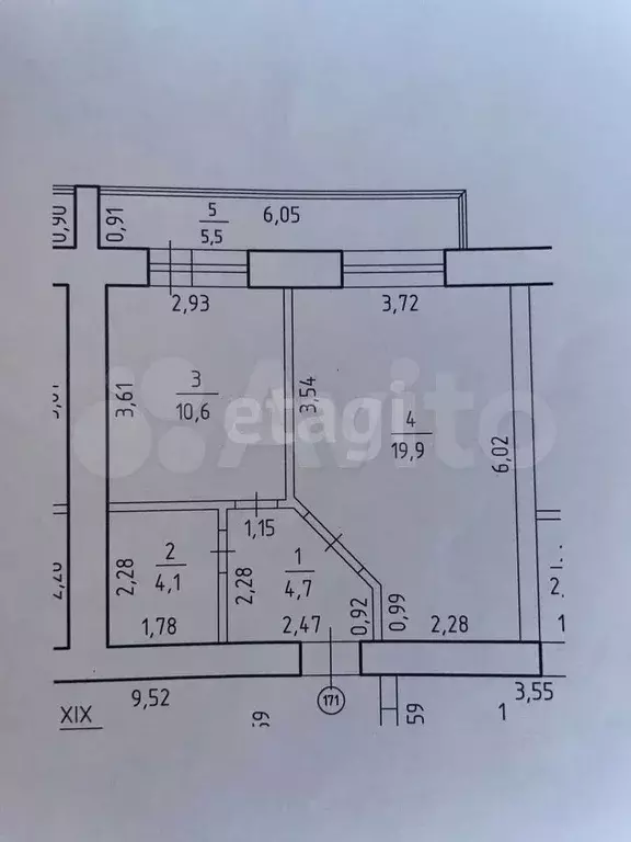 1-к. квартира, 39,3 м, 4/9 эт. - Фото 0