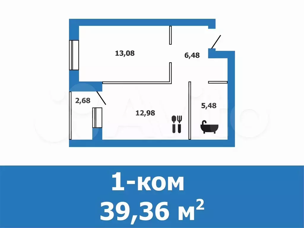 1-к. квартира, 39,4 м, 4/4 эт. - Фото 0