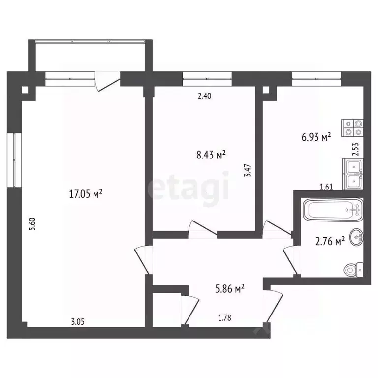 2-к кв. Омская область, Омск ул. Герцена, 79 (41.4 м) - Фото 2
