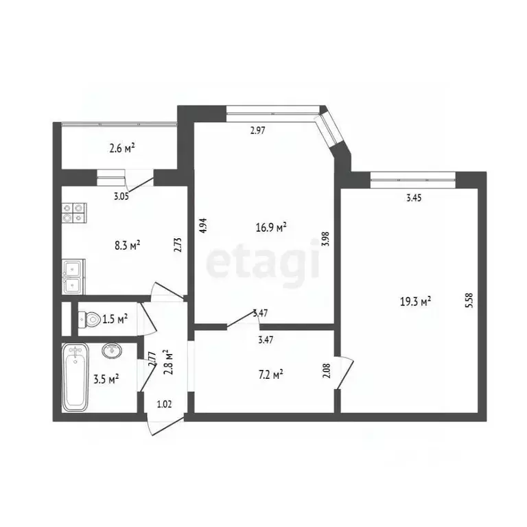 2-к кв. Тюменская область, Тюмень ул. Пермякова, 65 (59.5 м) - Фото 2