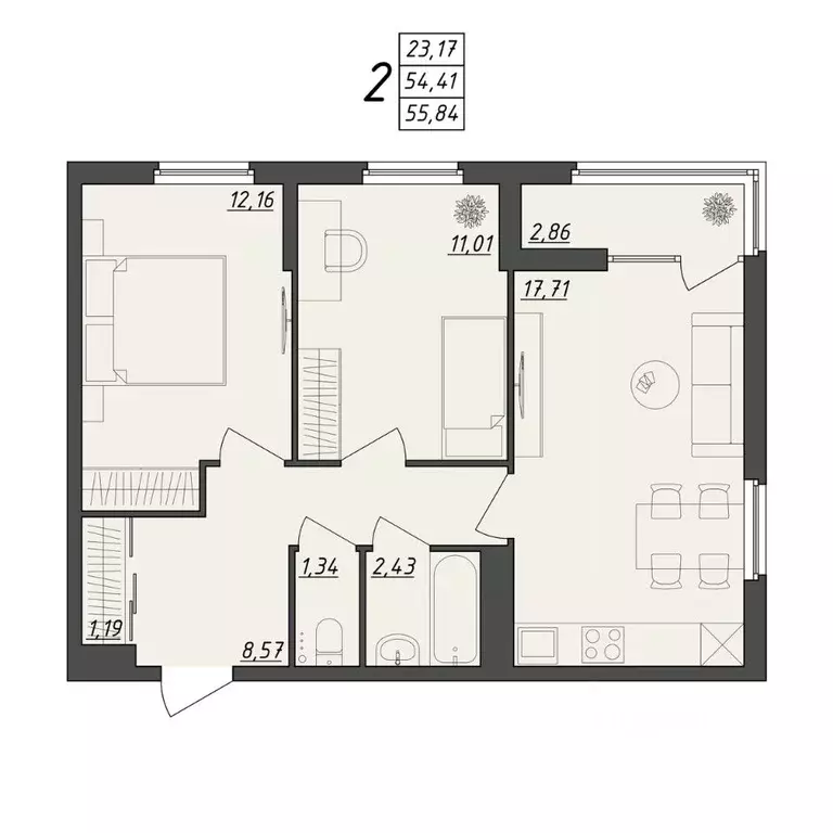 2-к кв. Волгоградская область, Волгоград ул. Алехина, 7к7 (55.84 м) - Фото 0