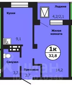 1-к кв. Красноярский край, Красноярск ул. Лесников, 51Б (32.9 м) - Фото 0