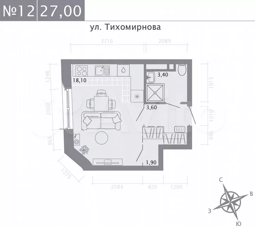 Квартира-студия, 27 м, 3/5 эт. - Фото 0