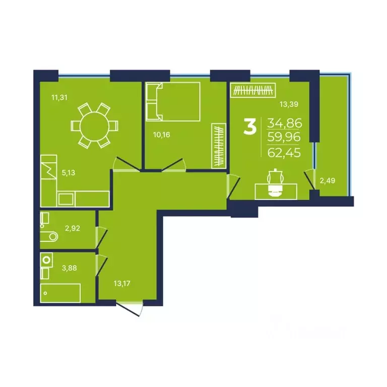 3-к кв. Башкортостан, Уфа просп. Дружбы Народов, 51/1 (62.1 м) - Фото 1