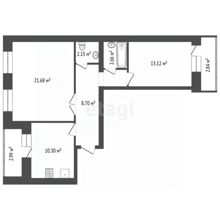 2-к кв. Самарская область, Самара Московское шоссе, 18-й км, 7А (67.0 ... - Фото 2