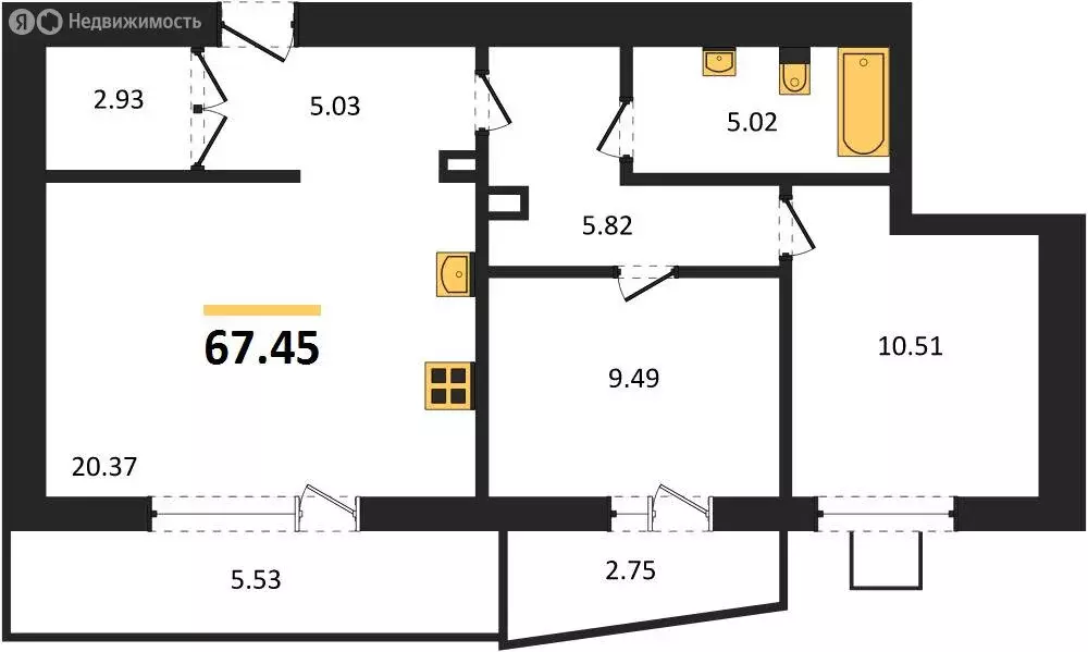 2-комнатная квартира: Пенза, улица Герцена, с106 (67.45 м) - Фото 1