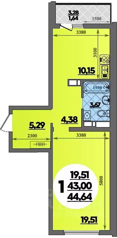 1-к кв. Адыгея, Майкоп ул. Михайлова, 7 (44.64 м) - Фото 1