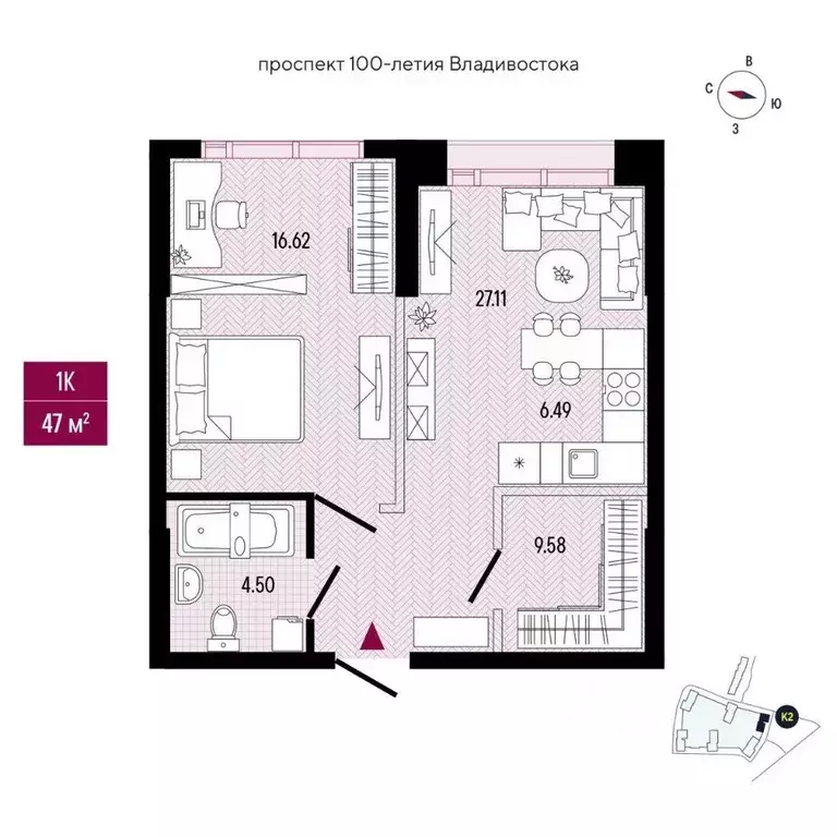 1-к кв. Приморский край, Владивосток просп. 100-летия Владивостока, ... - Фото 2