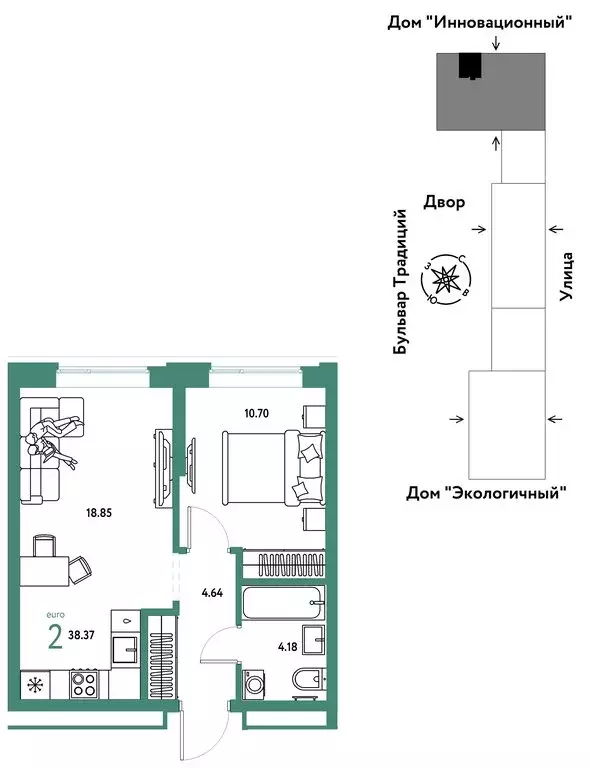 2-комнатная квартира: Тюмень, улица Андрея Кореневского, 3к2 (38.37 м) - Фото 0