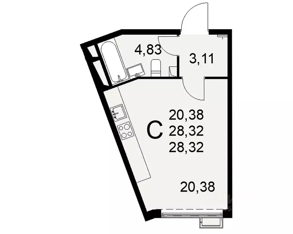 1-к кв. Тульская область, Тула ул. Федора Смирнова, 2 (28.32 м) - Фото 0