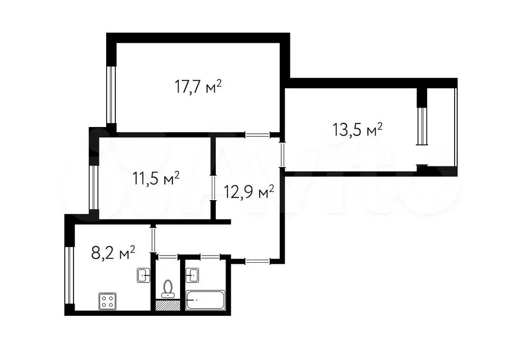 3-к. квартира, 67,4 м, 6/9 эт. - Фото 0