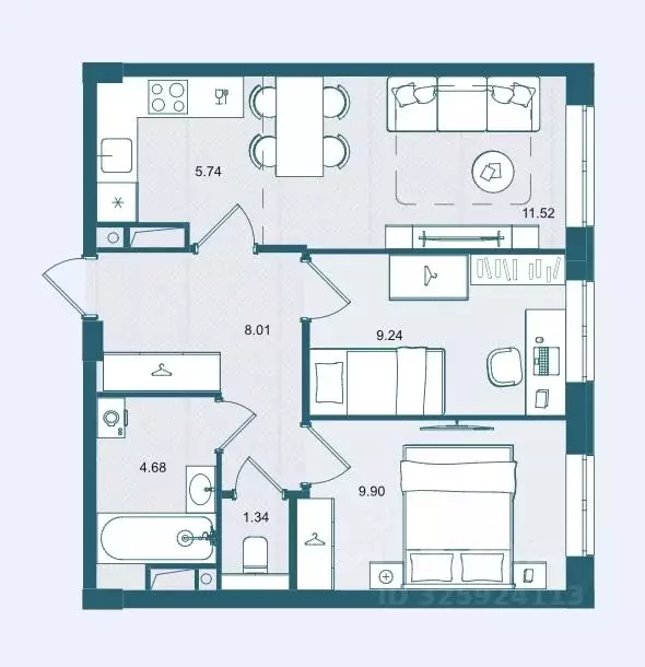 2-к кв. Брянская область, Брянск О Берег жилой комплекс (50.43 м) - Фото 1