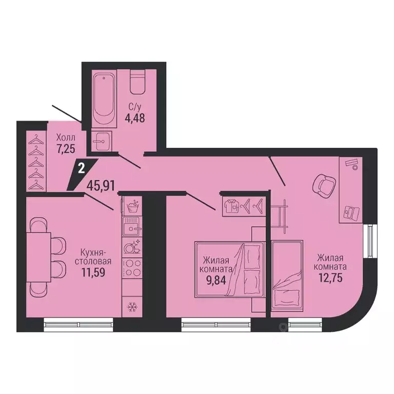 2-к кв. Свердловская область, Екатеринбург ул. Красных Командиров, 80 ... - Фото 2