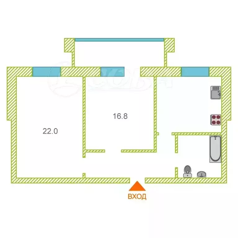 2-комнатная квартира: Тюмень, улица Николая Фёдорова, 6к1 (65.2 м) - Фото 2