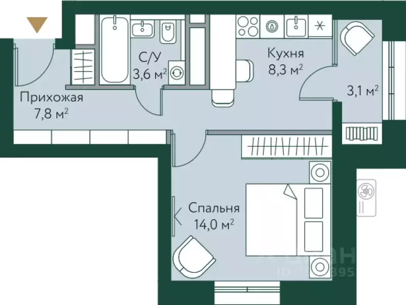 1-к кв. Волгоградская область, Волгоград Новосибирская ул., 74с1 (36.8 ... - Фото 0