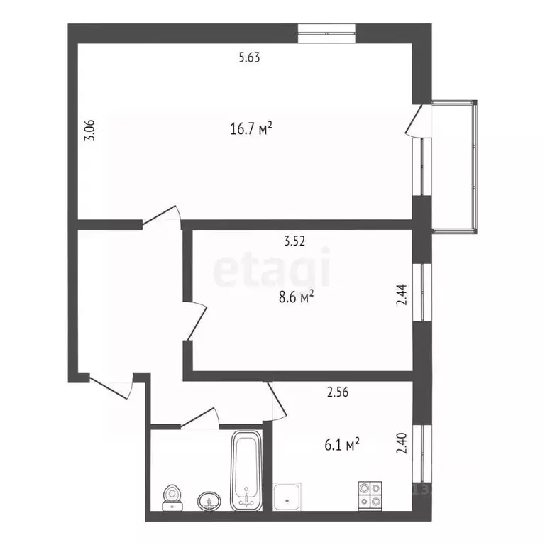 2-к кв. Ханты-Мансийский АО, Сургут ул. Энтузиастов, 37 (41.0 м) - Фото 1