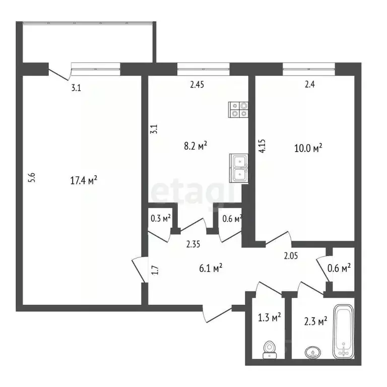 2-к кв. Саха (Якутия), Якутск ул. Кирова, 7/4 (46.9 м) - Фото 1