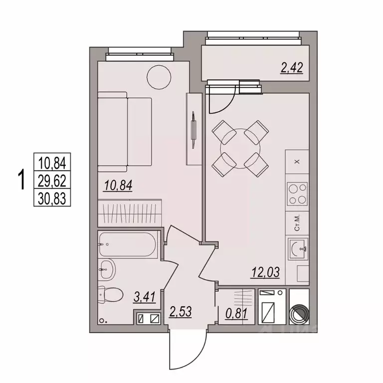 1-к кв. Волгоградская область, Волгоград ул. Дымченко, 9 (30.83 м) - Фото 1