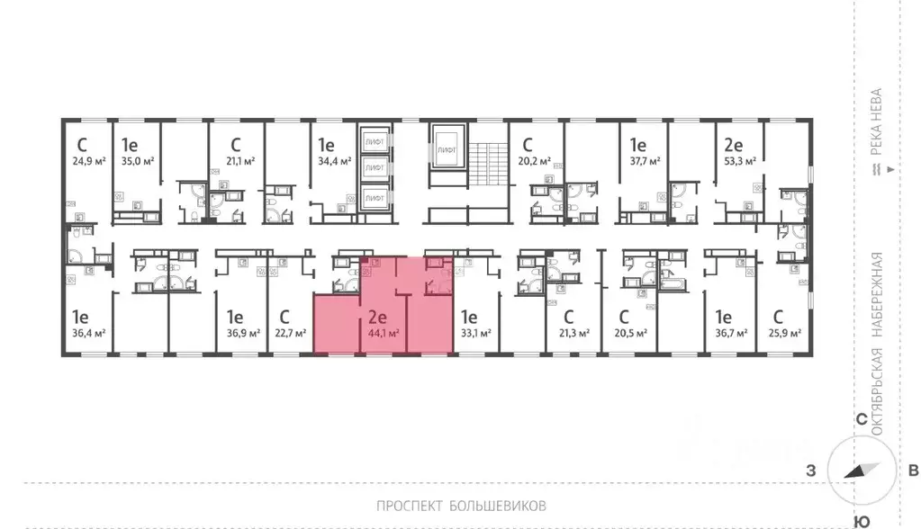 2-к кв. Санкт-Петербург просп. Большевиков, 66к3 (44.1 м) - Фото 2