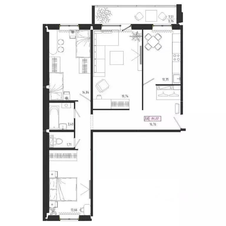 3-к кв. Томская область, Томск тракт Иркутский, 185Б (84.22 м) - Фото 0