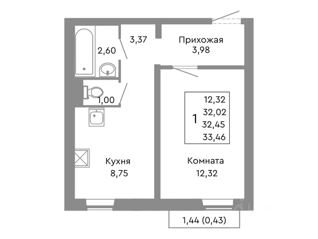 1-к кв. Челябинская область, Челябинск Ярославская ул. (32.45 м) - Фото 0