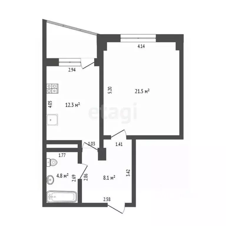 1-к кв. Тюменская область, Тюмень Заречный проезд, 39Ак2 (46.7 м) - Фото 1