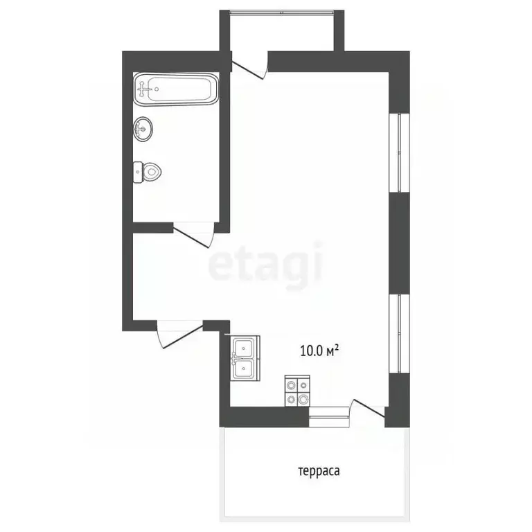 Студия Тюменская область, Тюмень ул. Василия Малкова, 9 (38.1 м) - Фото 2